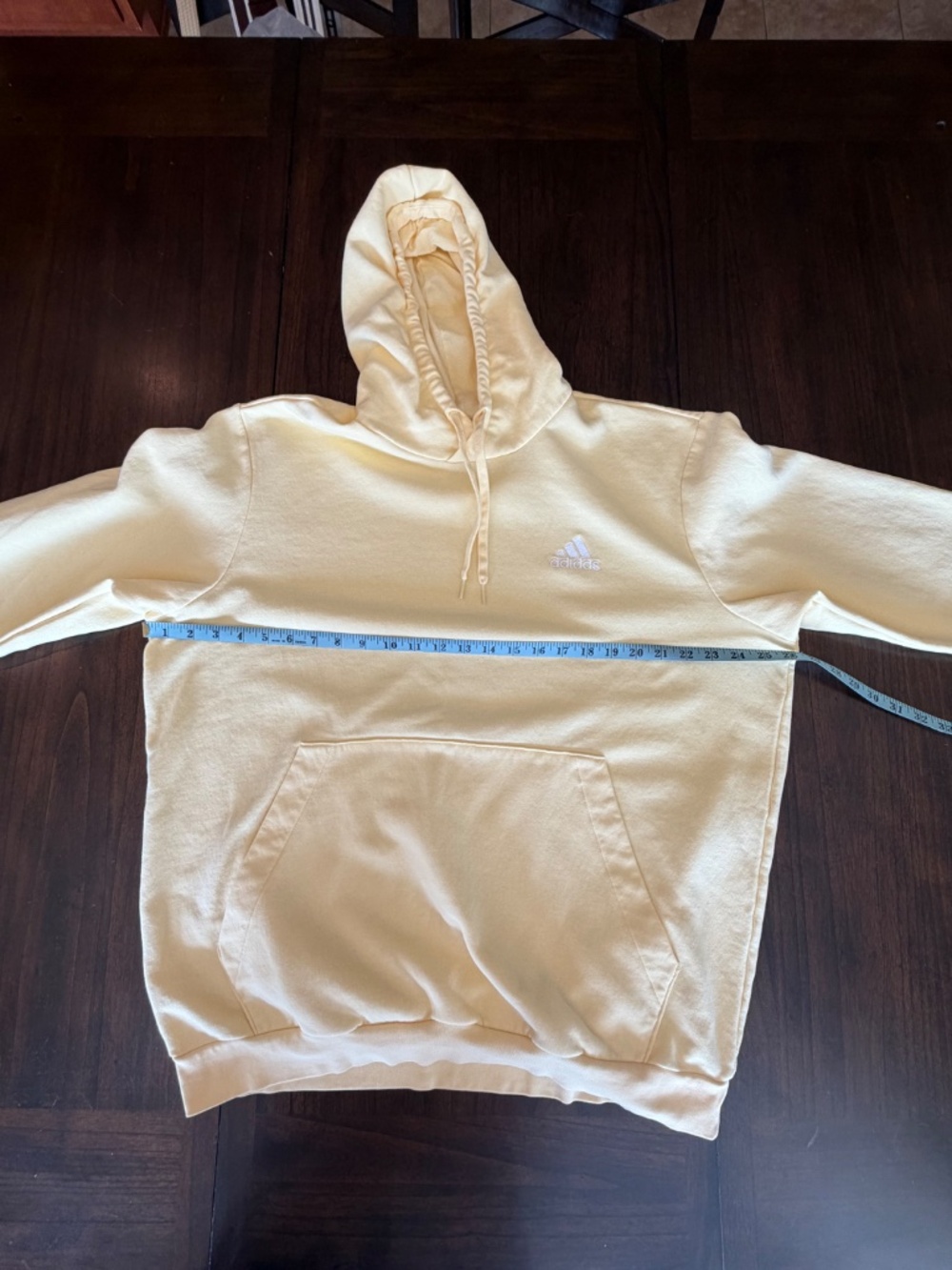 Adidas Yellow Hoodie Pullover Sweatshirt, Fleece, Soft Yellow, Size XL - Picture 10 of 12